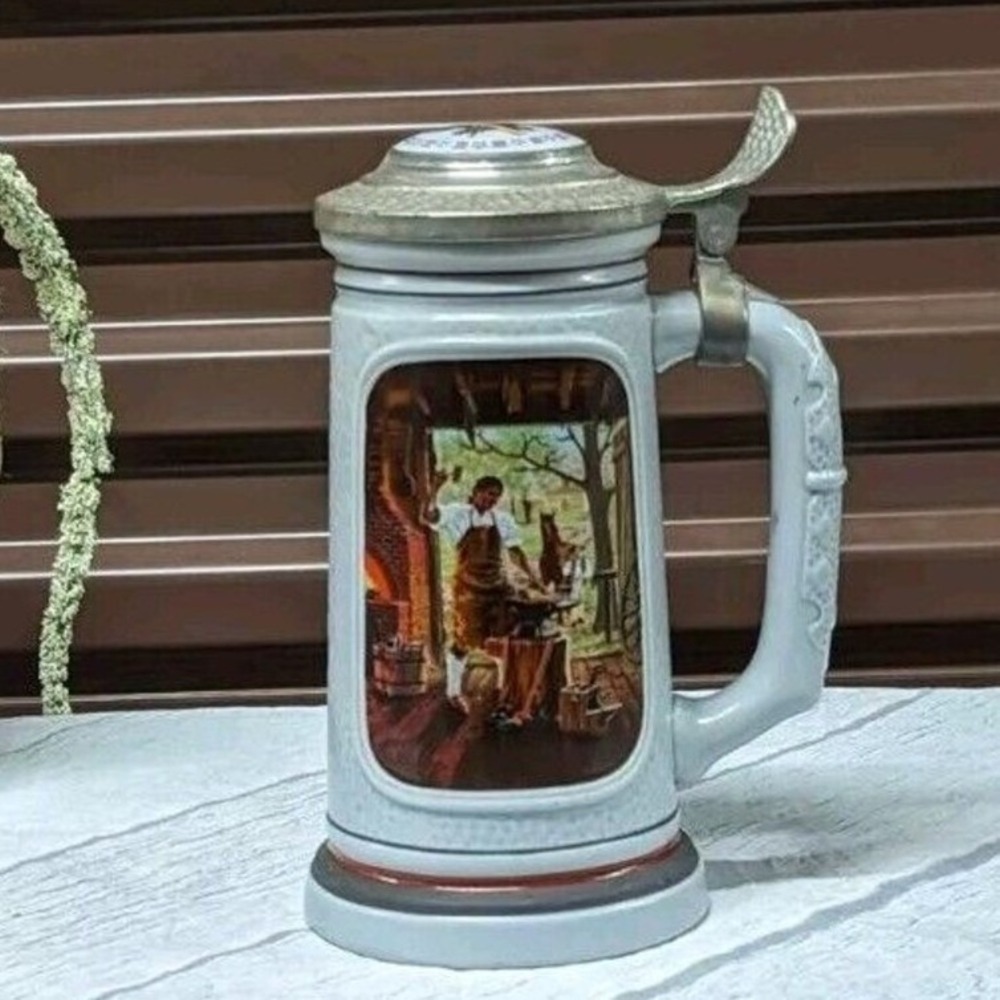 Vintage Avon Building of America Blacksmith Lidded Beer Stein 1985 Ceramic